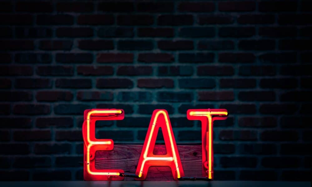 Red Eat Neon Sign Turned on