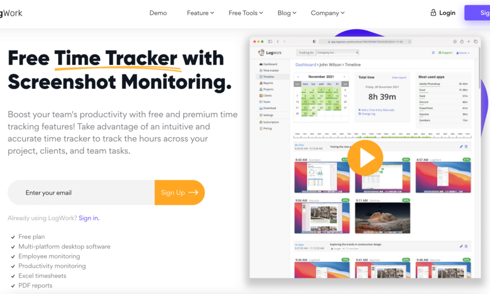 logwork time tracker with screenshot monitor