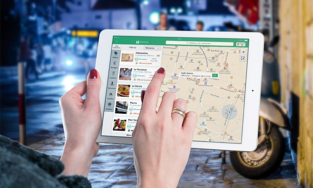 ipad, map, tablet