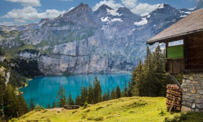 lake, mountains, hut