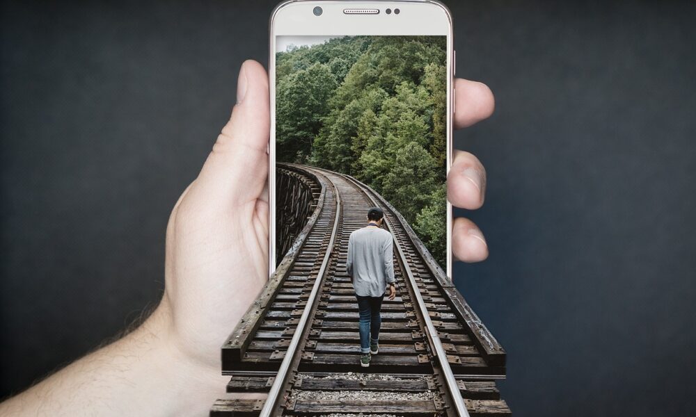 train track, railroad, smartphone