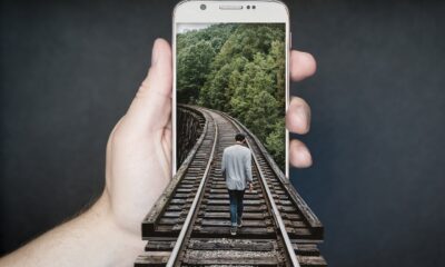 train track, railroad, smartphone