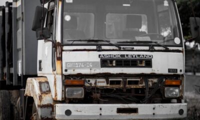 Front of a Broken Truck After an Accident