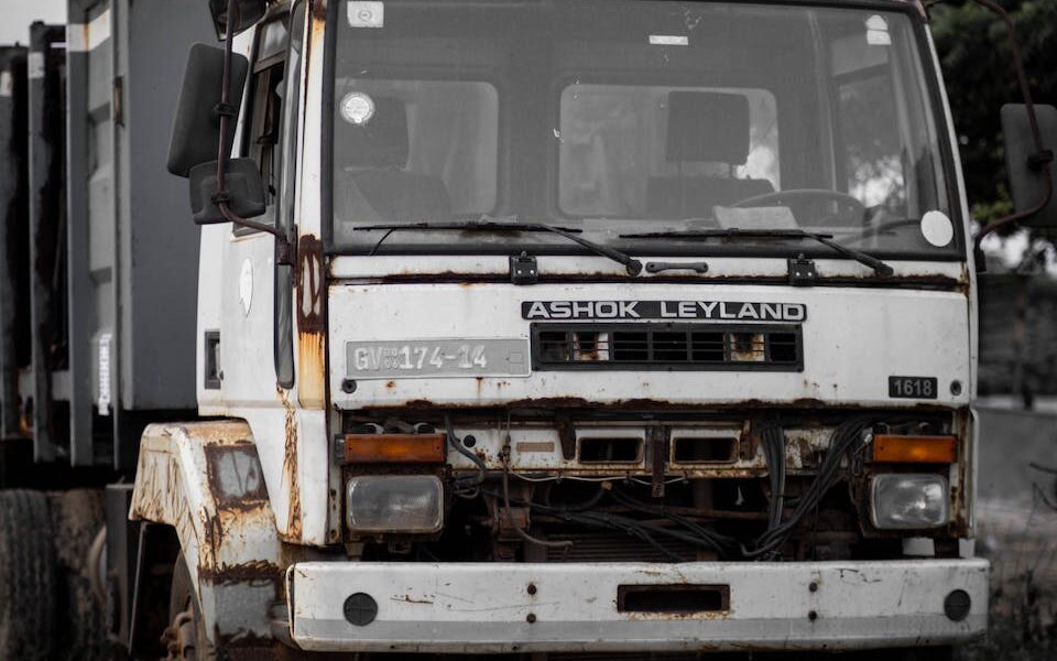 Front of a Broken Truck After an Accident