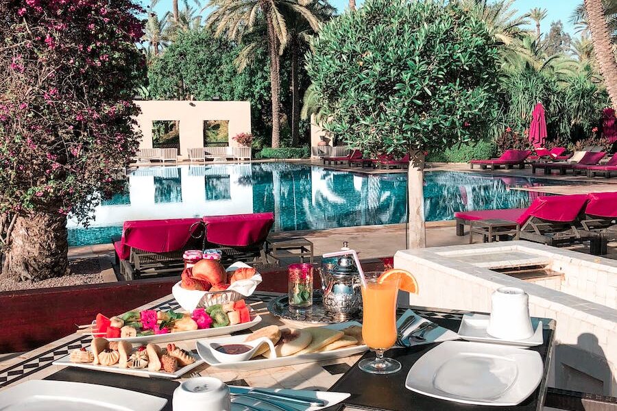 Foods Set on Table by the Pool