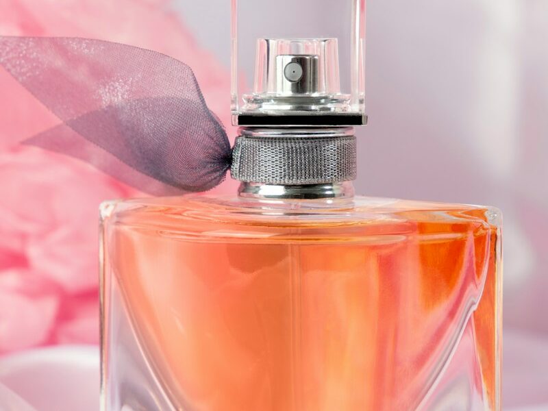 pink and silver perfume bottle