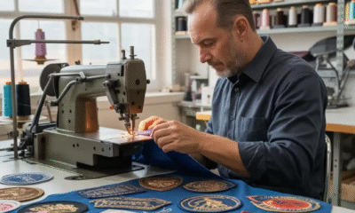 A skilled artisan meticulously crafting a custom embroidered patch.