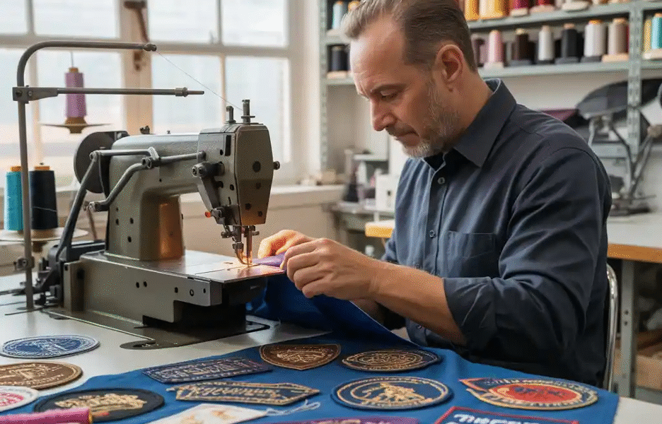A skilled artisan meticulously crafting a custom embroidered patch.
