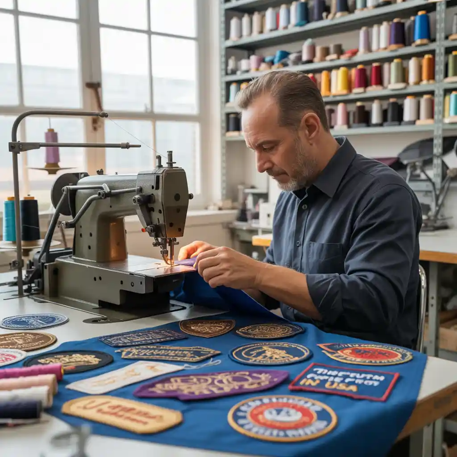 A skilled artisan meticulously crafting a custom embroidered patch.