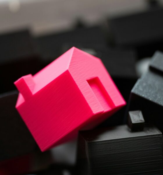 A group of black and pink objects sitting on top of a table
