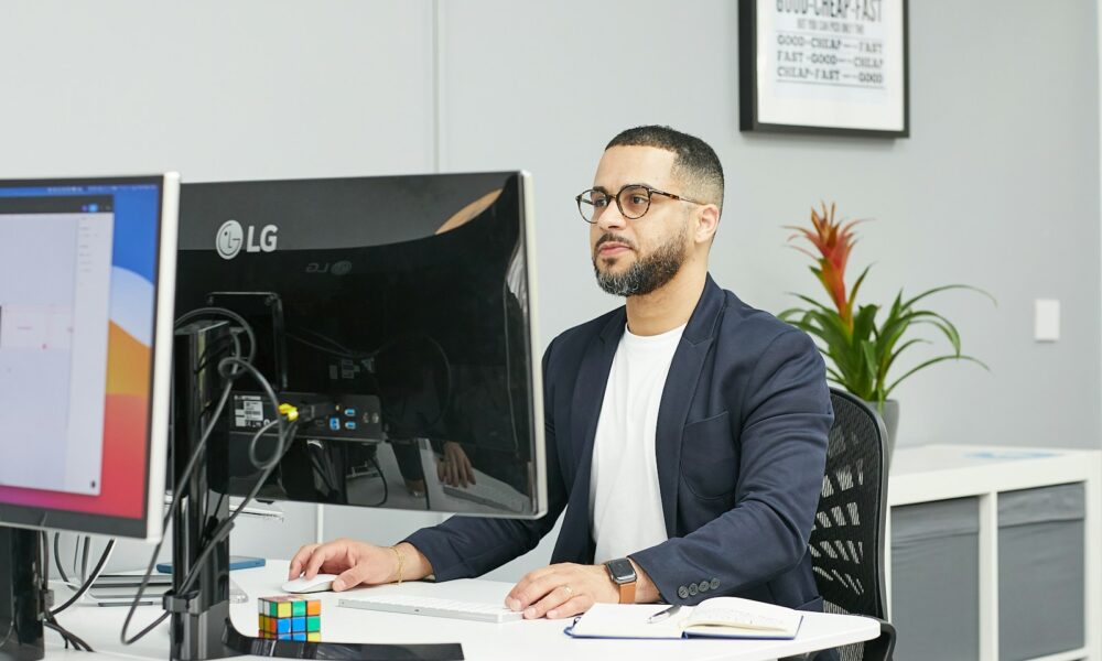 a person sitting at a desk