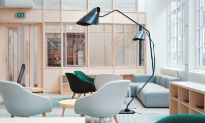 black floor lamp on living room sofa