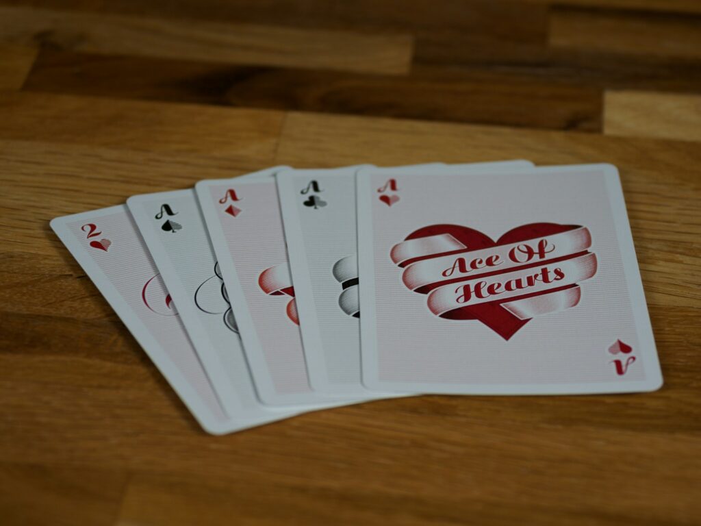 white and red heart print card