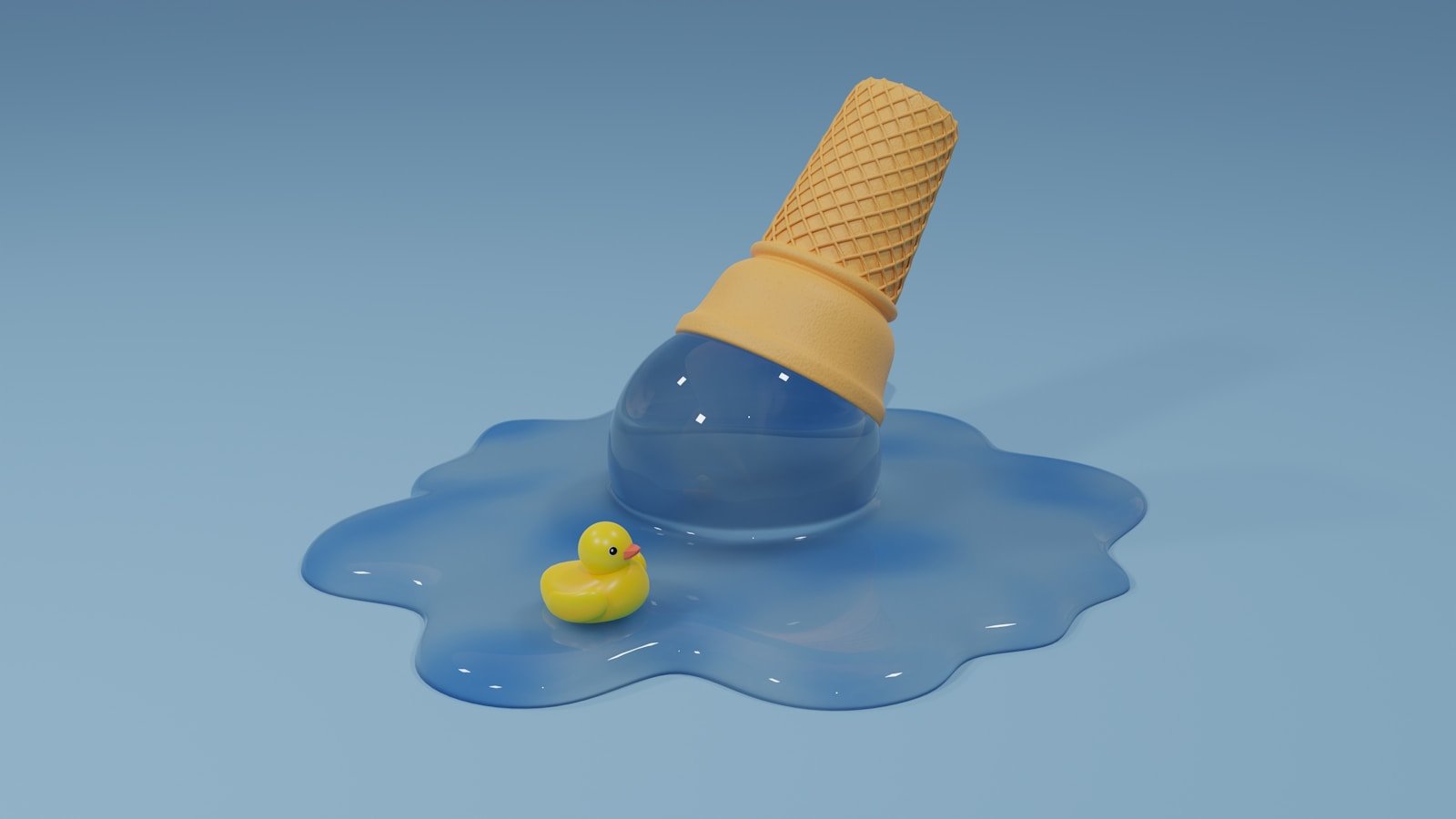 The Case for Embracing Salty Ice Cream Delights 16 an ice cream cone with a rubber rubber duck floating on a puddle of blue water
