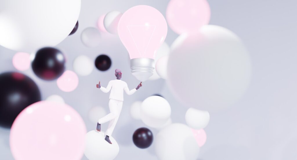 Discover Self-Growth Resources on Improveville. com 17 a man is running among balloons and light bulbs