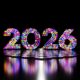 Colorful year 2026 text on reflective surface