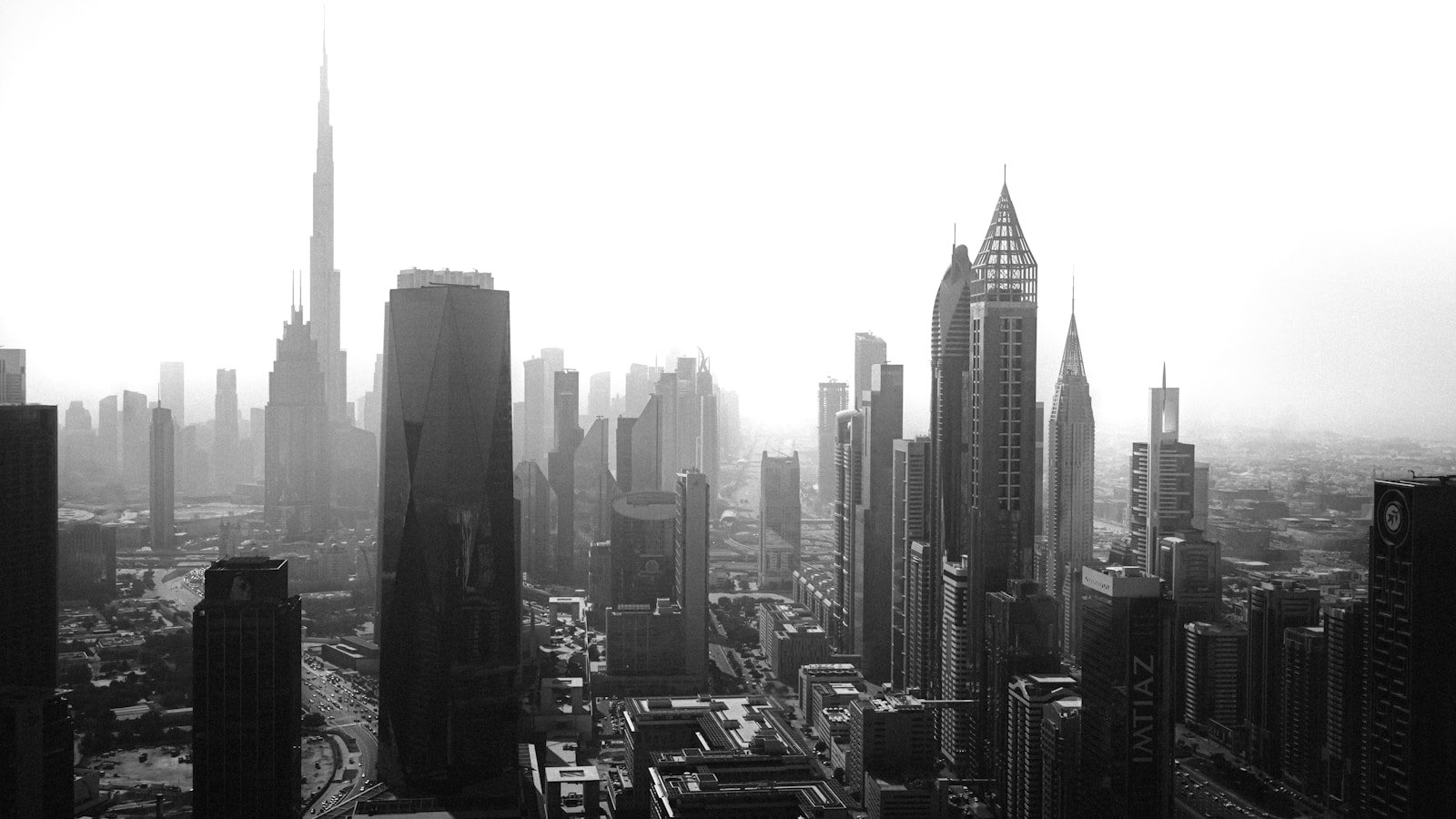 A black and white photo of a city