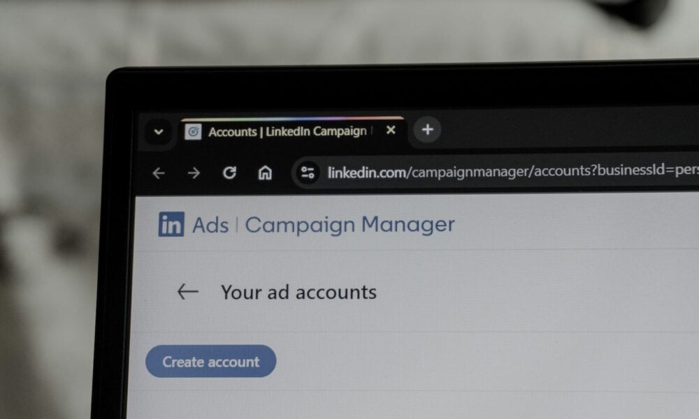 Linkedin ads campaign manager interface on laptop screen