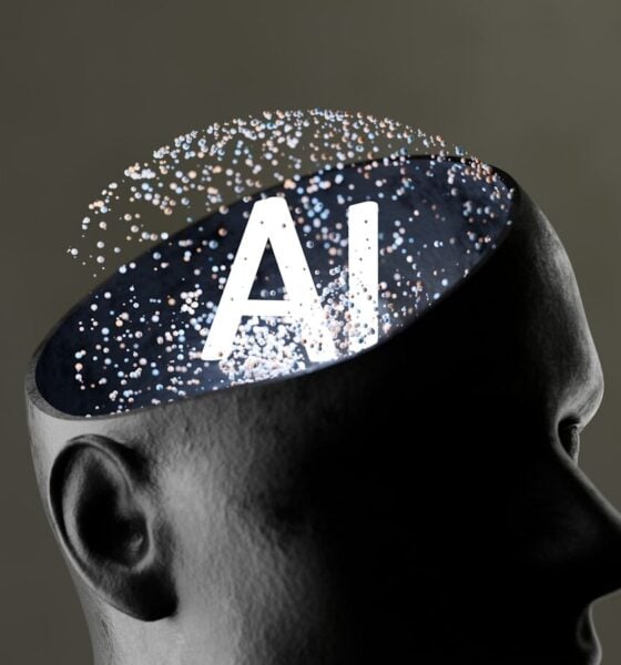 Artificial intelligence concept within a human head