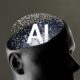 Artificial intelligence concept within a human head
