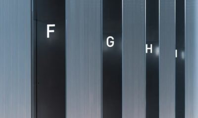 Abstract pattern of vertical lines and letters