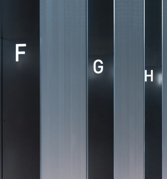 Abstract pattern of vertical lines and letters