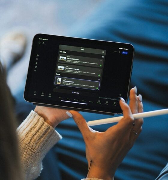 Person holding a tablet and stylus device.