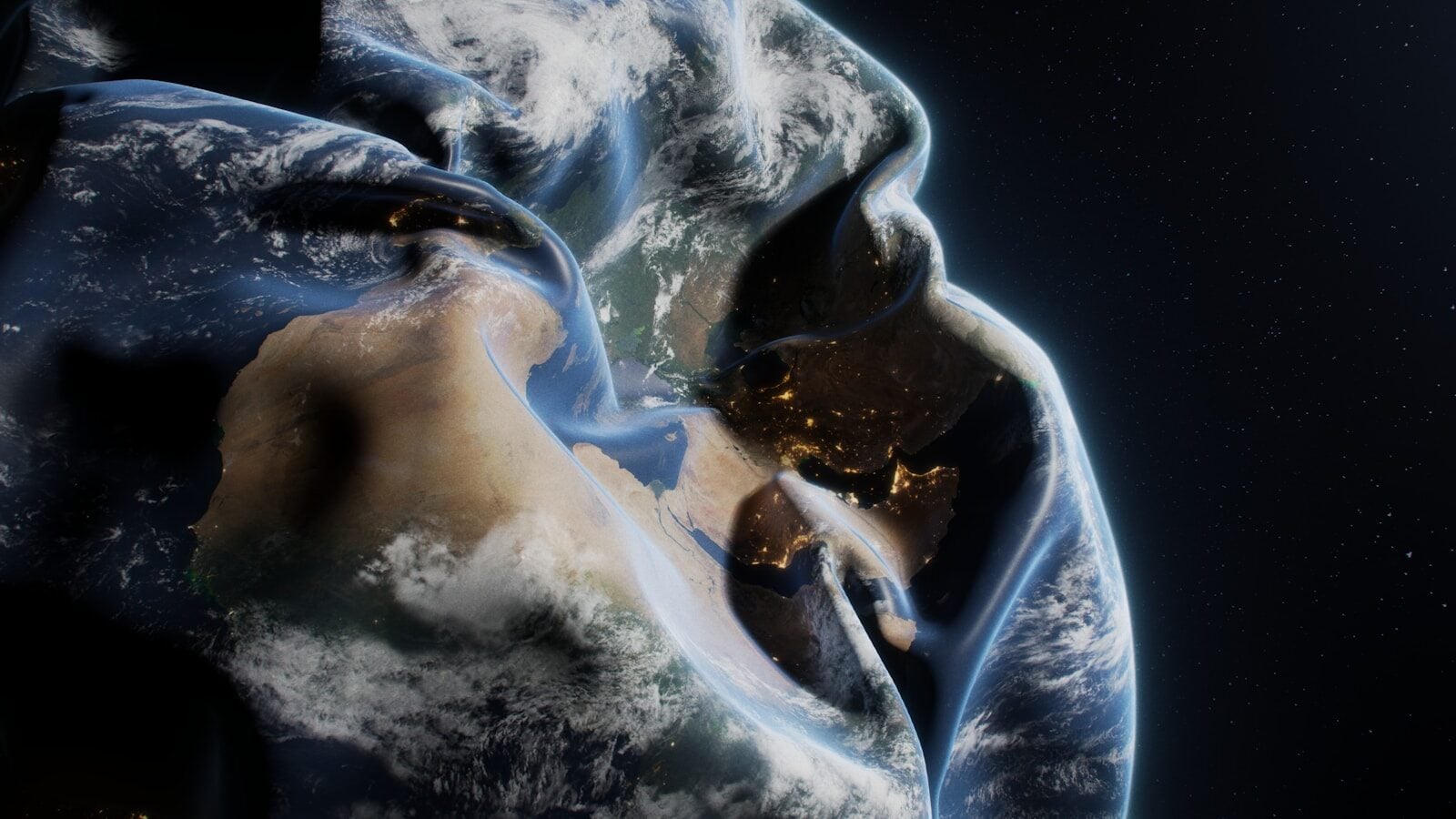 A man in a hoodie with the earth in the background