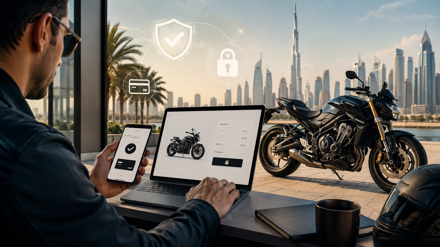 man shopping motorbike online
