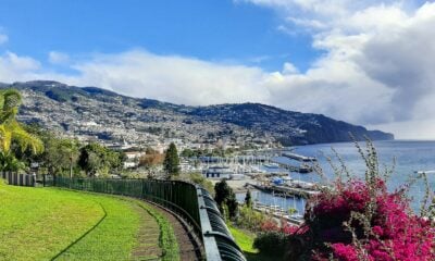 a scenic view of a city and a body of water