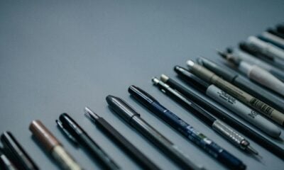 blue and silver click pen