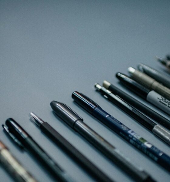 blue and silver click pen