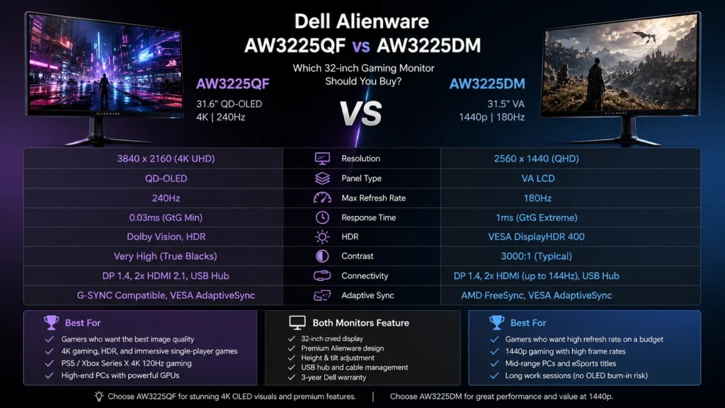 Dell Alienware AW3225QF vs AW3225DM: Which 32-Inch Gaming Monitor Should You Buy? 27 Dell Alienware comparison