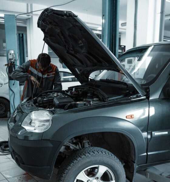 black suv in a garage