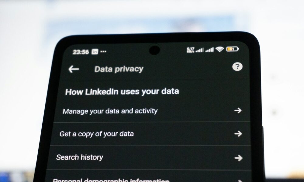 Linkedin data privacy settings on a smartphone screen