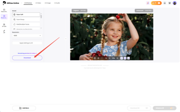 How to Improve Image Quality to 1080p Online Without Watermarks 31 download enhanced image from HitPaw Online Photo Enhancer