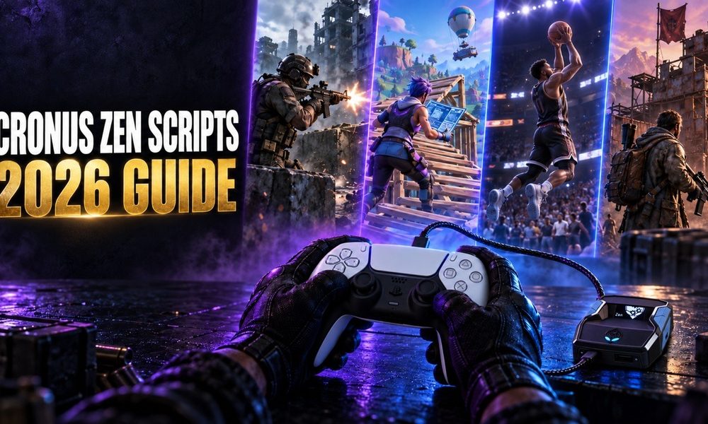 Cronus Zen scripts 2026 guide with a PS5 controller and Cronus Zen 