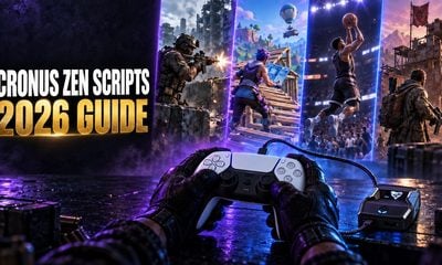 Cronus Zen scripts 2026 guide with a PS5 controller and Cronus Zen 