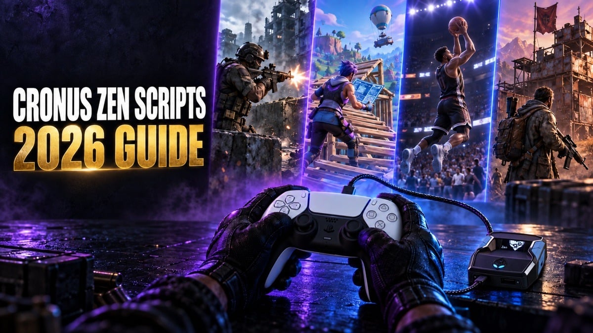 Cronus Zen scripts 2026 guide with a PS5 controller and Cronus Zen 