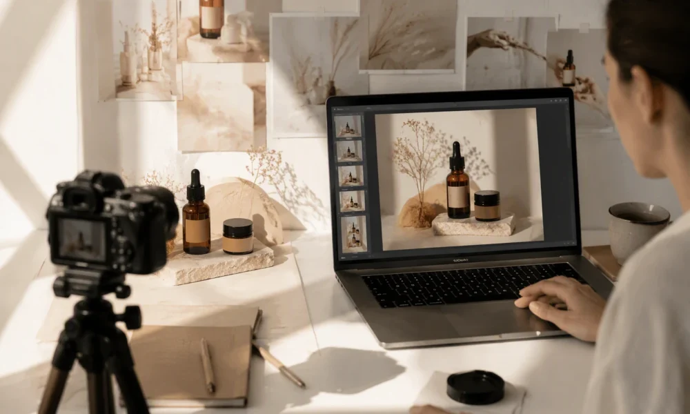 man editing photo