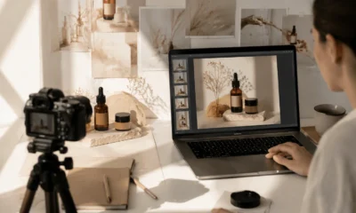 man editing photo