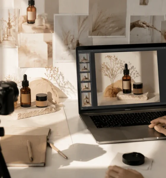 man editing photo