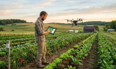 man in farm with tablet