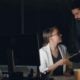 Two colleagues working late in a dimly lit office