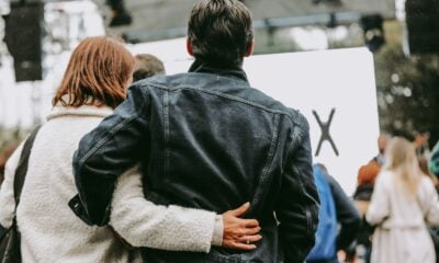 a man and woman hugging