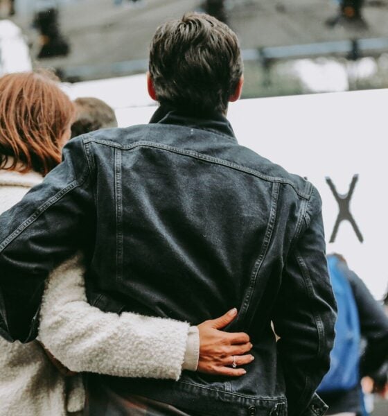 a man and woman hugging