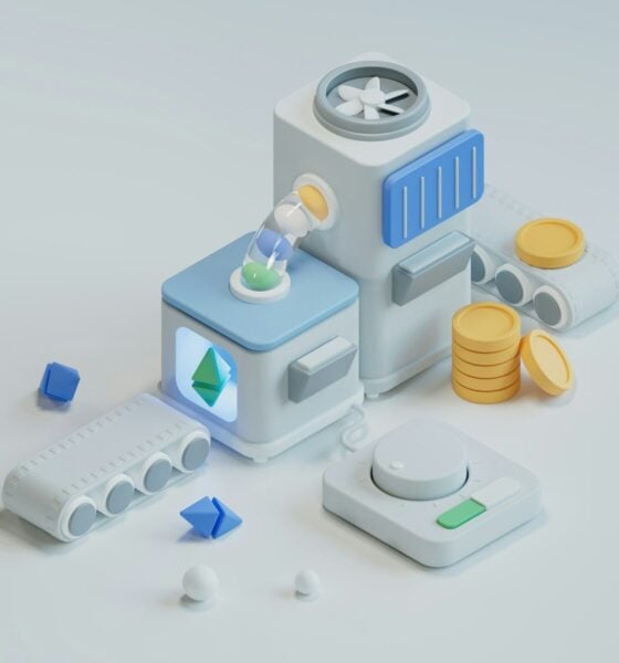 a robot with a bunch of coins around it