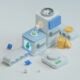 a robot with a bunch of coins around it